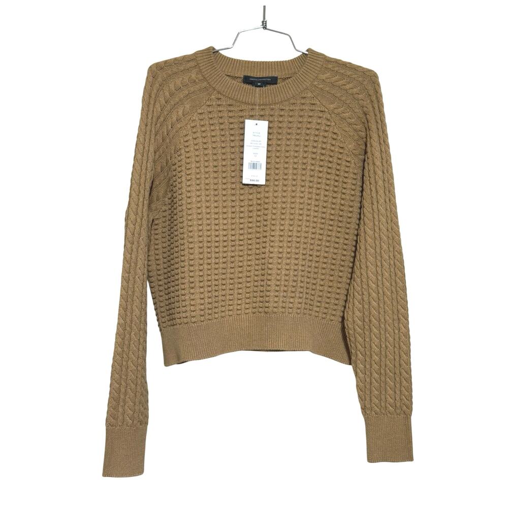 French Connection Mozart Popcorn Cable Knit Round Neck Sweater Camel M